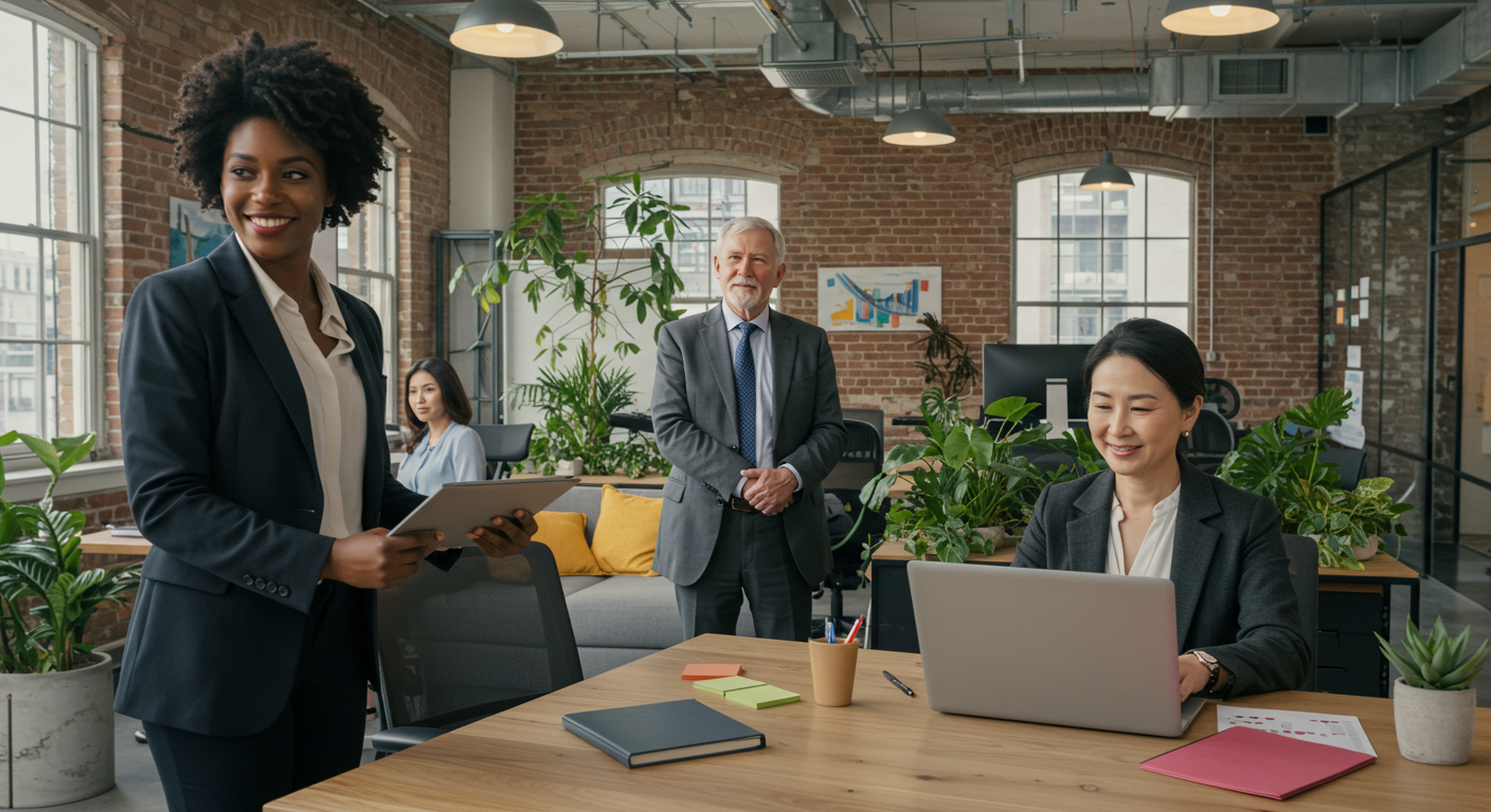 Image of a diverse group of professionals in a workplace setting