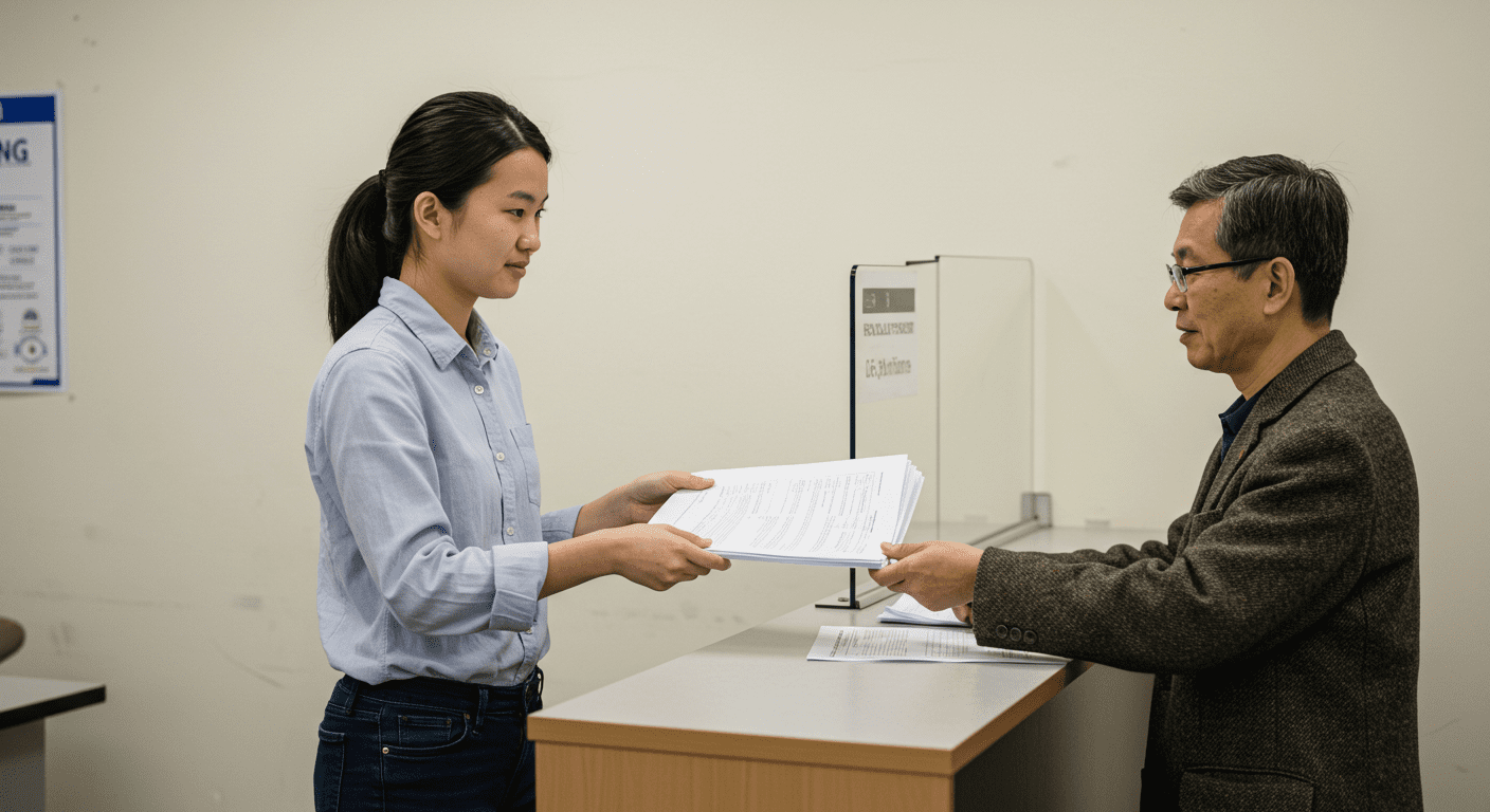 a student submitting requirement papers to the professor